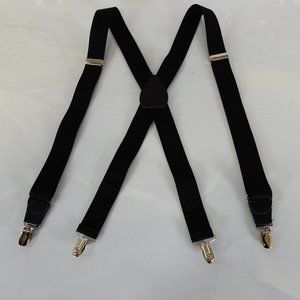 Suspender Mens Black Leather Clip On Adjustable Strap Stretch Elastic X Back